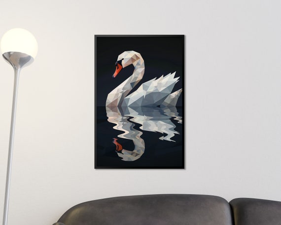 Geometric Swan Art Print Minimalist Bird Wall Decor Modern Swan Poster Polygonal Animal Art Lake Decor Nature Lover Gift Swan Artwork