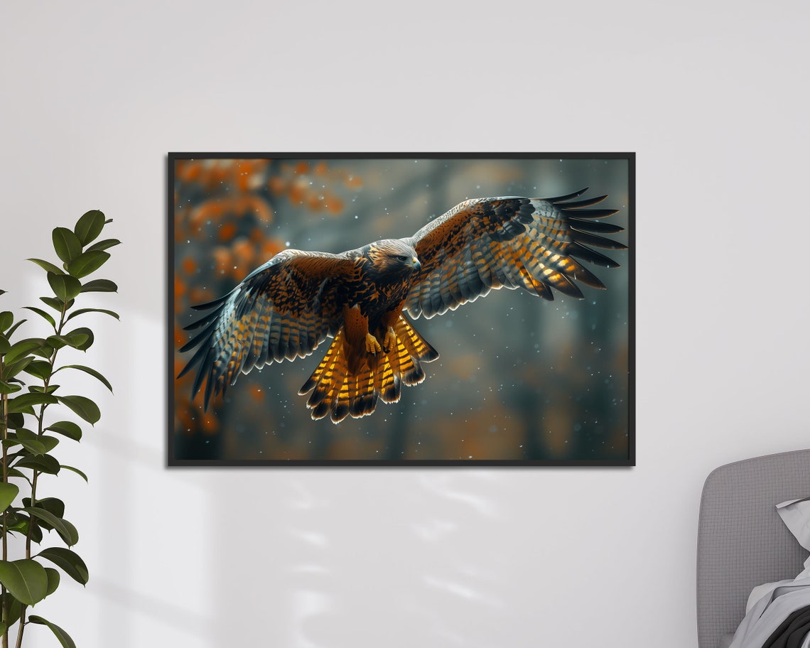 Hawk Soaring Over Autumn Forest Bird Of Prey Wildlife Art Poster - Image 4
