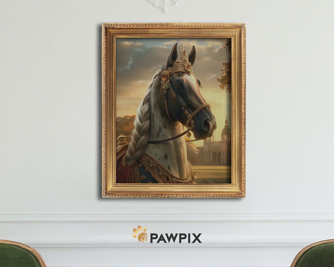 Crowned Horse Royal Baroque Portrait Majestic Stallion Wall Art Poster