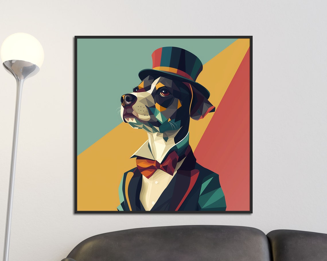 Dapper Dog In Top Hat Bow Tie Geometric Pop Art Animal Poster - Image 3