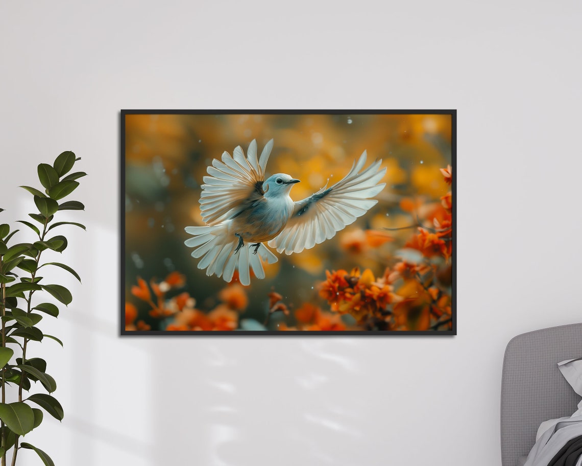 White Bird In Flight Over Autumn Foliage Birdwatcher Nature Poster - Image 4
