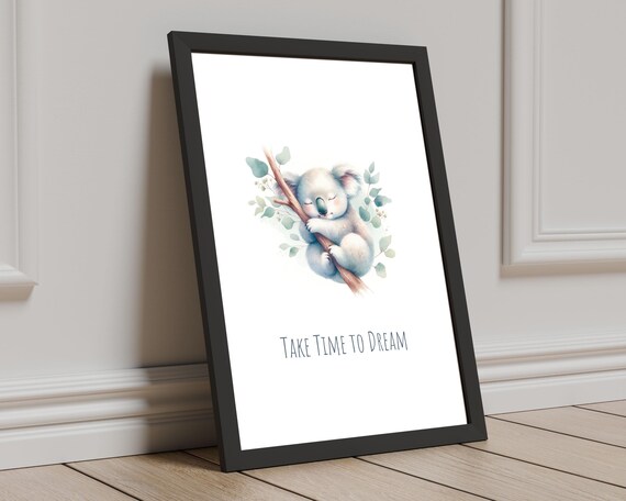 Take Time To Dream Sleeping Koala Pastel Watercolor Nursery Room Poster