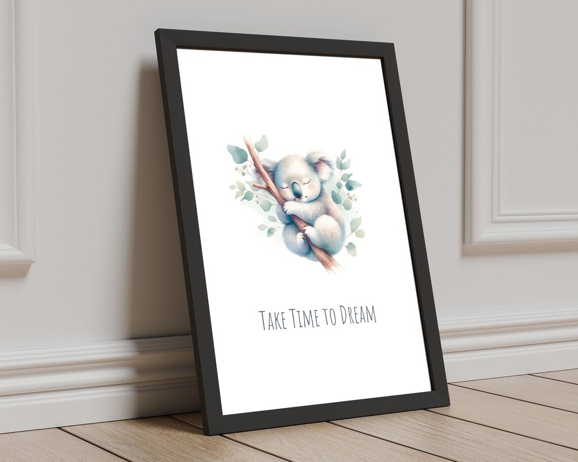 Take Time To Dream Sleeping Koala Pastel Watercolor Nursery Room Poster