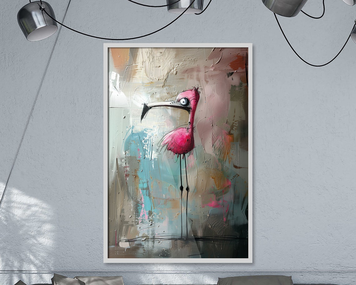 Crazy Creatures Flamingo Whimsical Funny Bird Abstract Art Poster