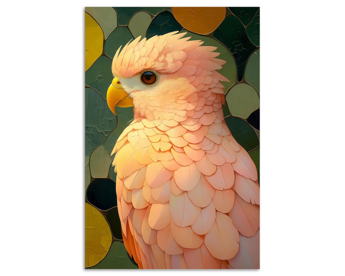 Peach Parrot Stained Glass Mosaic Style Pastel Bird Portrait Print - Image 5