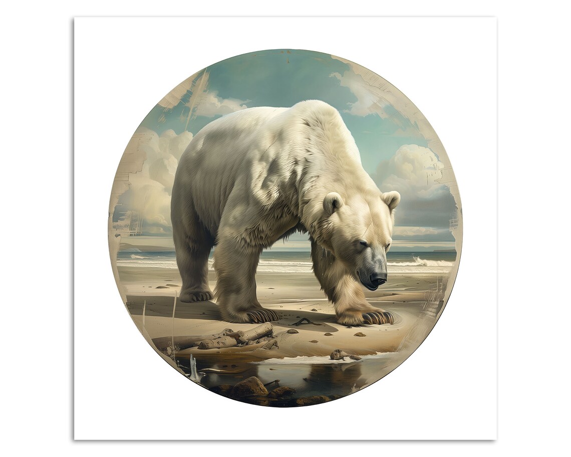 Majestic Polar Bear Arctic Beach Circle Painting Vintage Wildlife Poster - Image 4