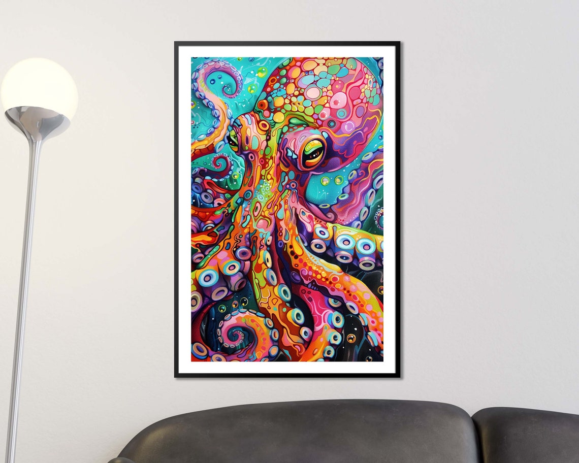 Psychedelic Octopus Color Explosion Abstract Ocean Wall Art Print