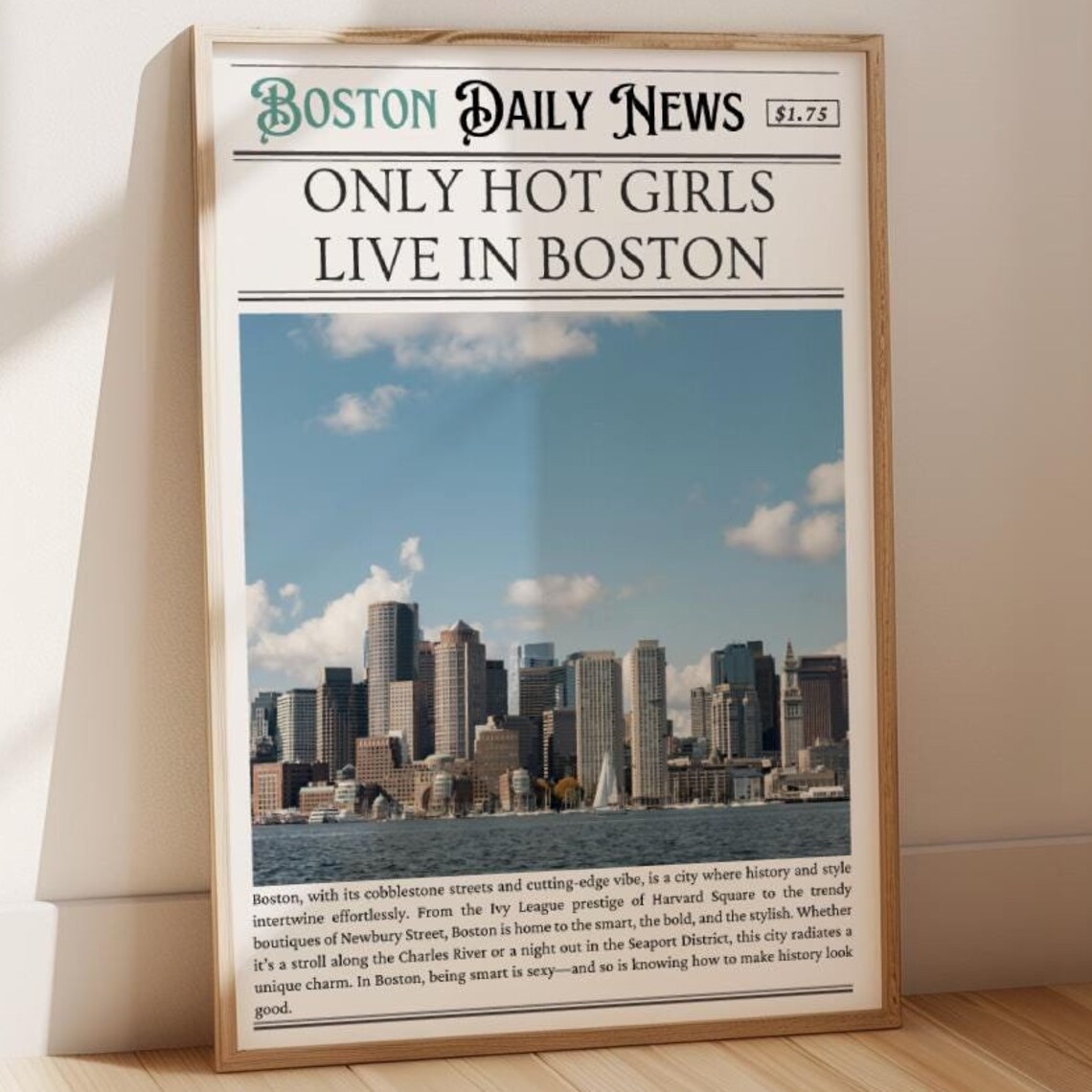 Only Hot Girls Live In Boston Newspaper Skyline Photo City Poster