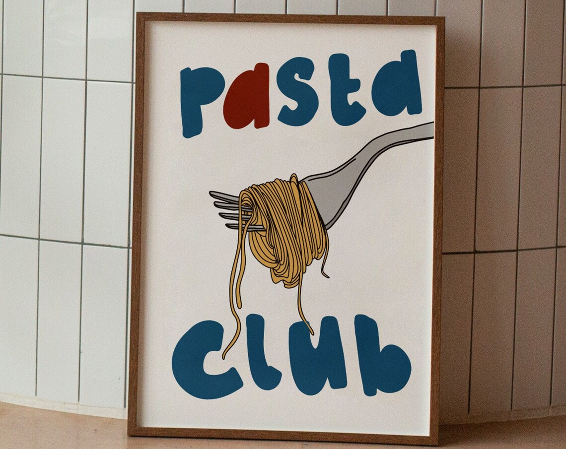 Pasta Club Spaghetti Fork Italian Kitchen Wall Decor Food Art Poster