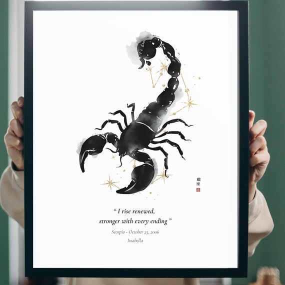 Custom Scorpio Zodiac Poster October 23november 21 Birthday Gift Sumi Ink Constellation Wall Art Astrology Horoscope Decor