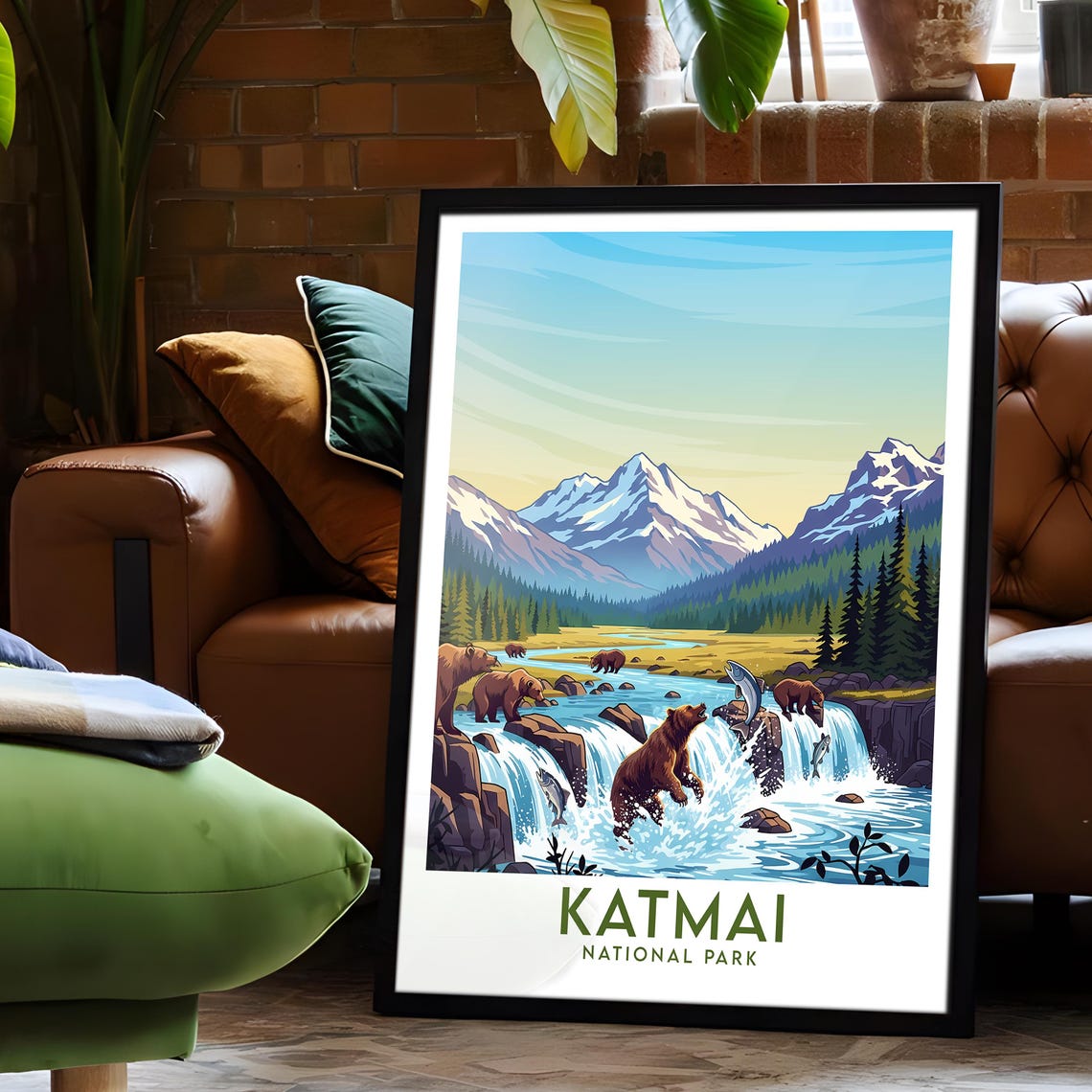 Katmai National Park Brown Bears Fishing Salmon Waterfall Poster - Image 6