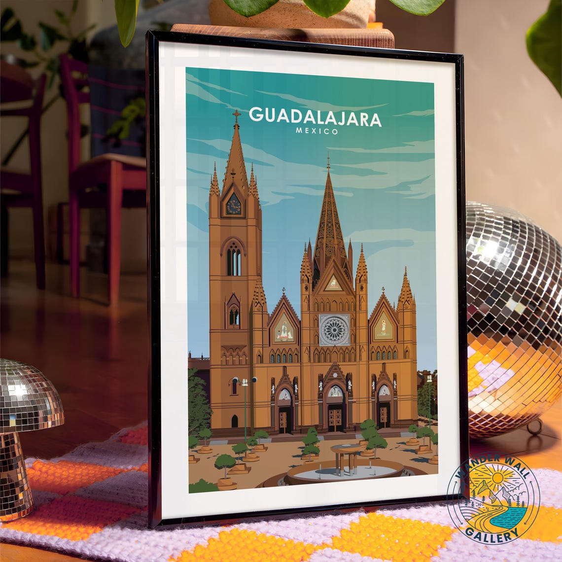 Guadalajara Mexico Gothic Church Twin Spires Clock Retro Travel Poster - Image 4