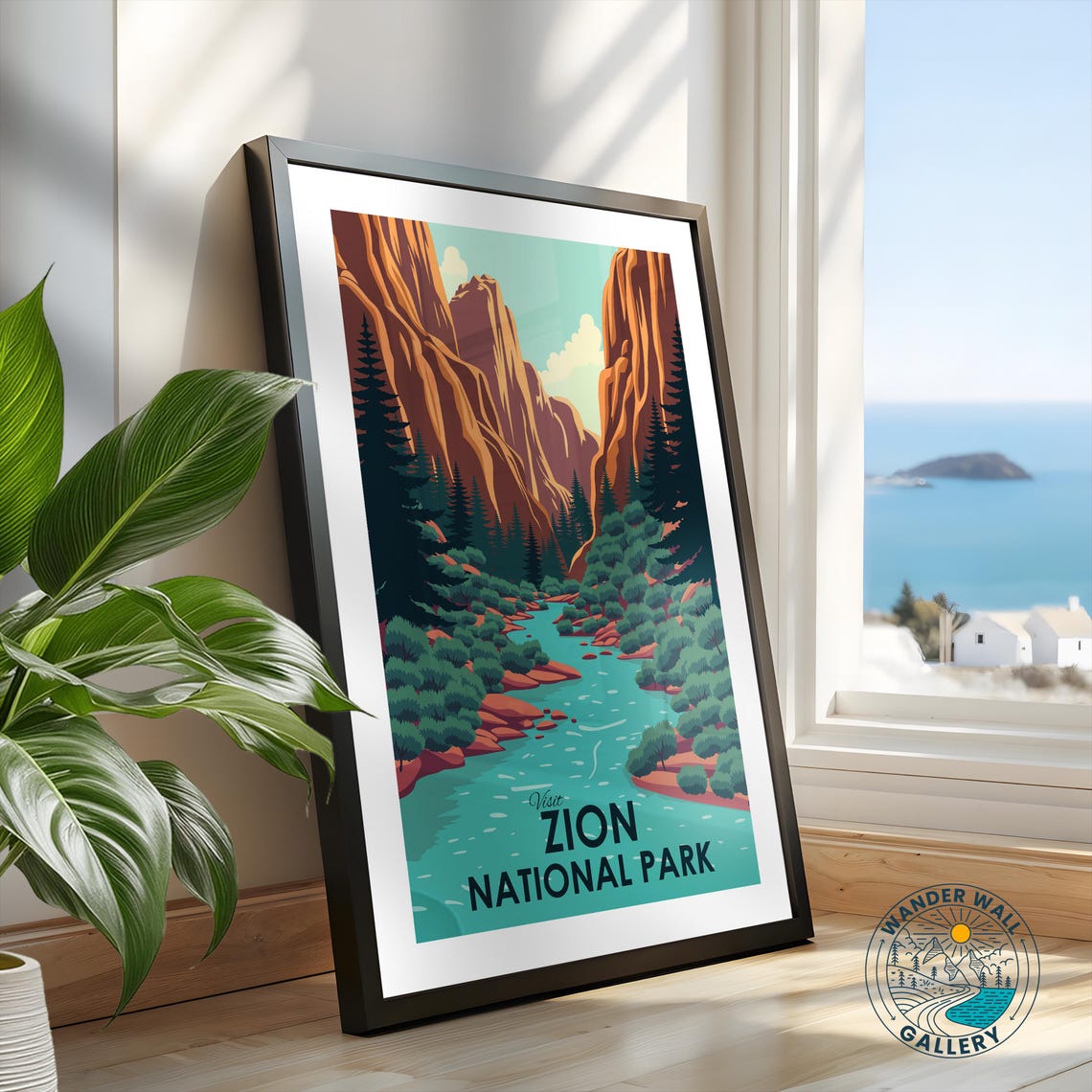 Zion National Park Red Rock Canyon River Retro Travel Poster - Image 2