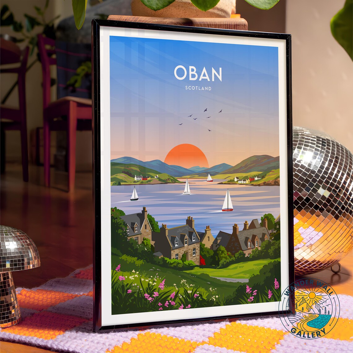 Oban Scotland Bay Sunset Sailboats Stone Cottages Coast Travel Poster - Image 4