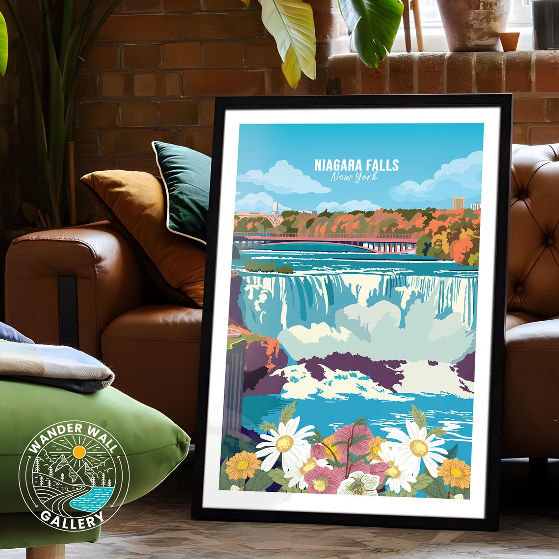 Niagara Falls New York Autumn Floral Waterfall Travel Poster - Image 6