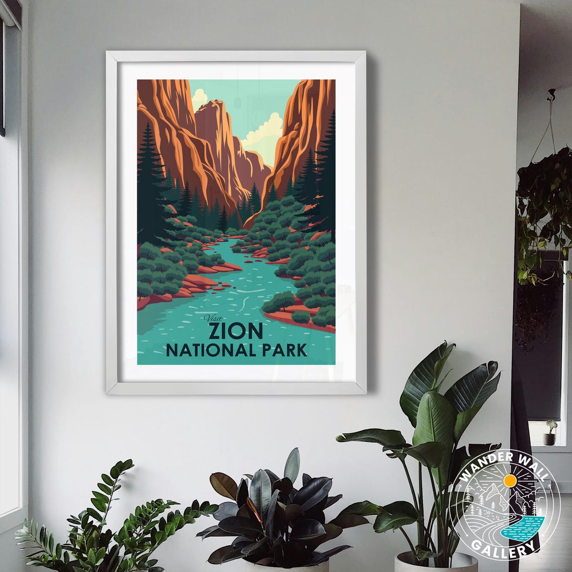 Zion National Park Red Rock Canyon River Retro Travel Poster - Image 3