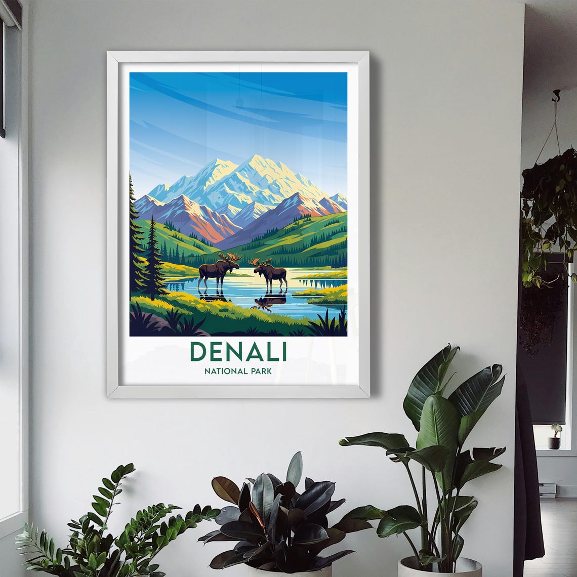 Denali National Park Moose at Mountain Lake Reflection Wildlife Poster - Image 3