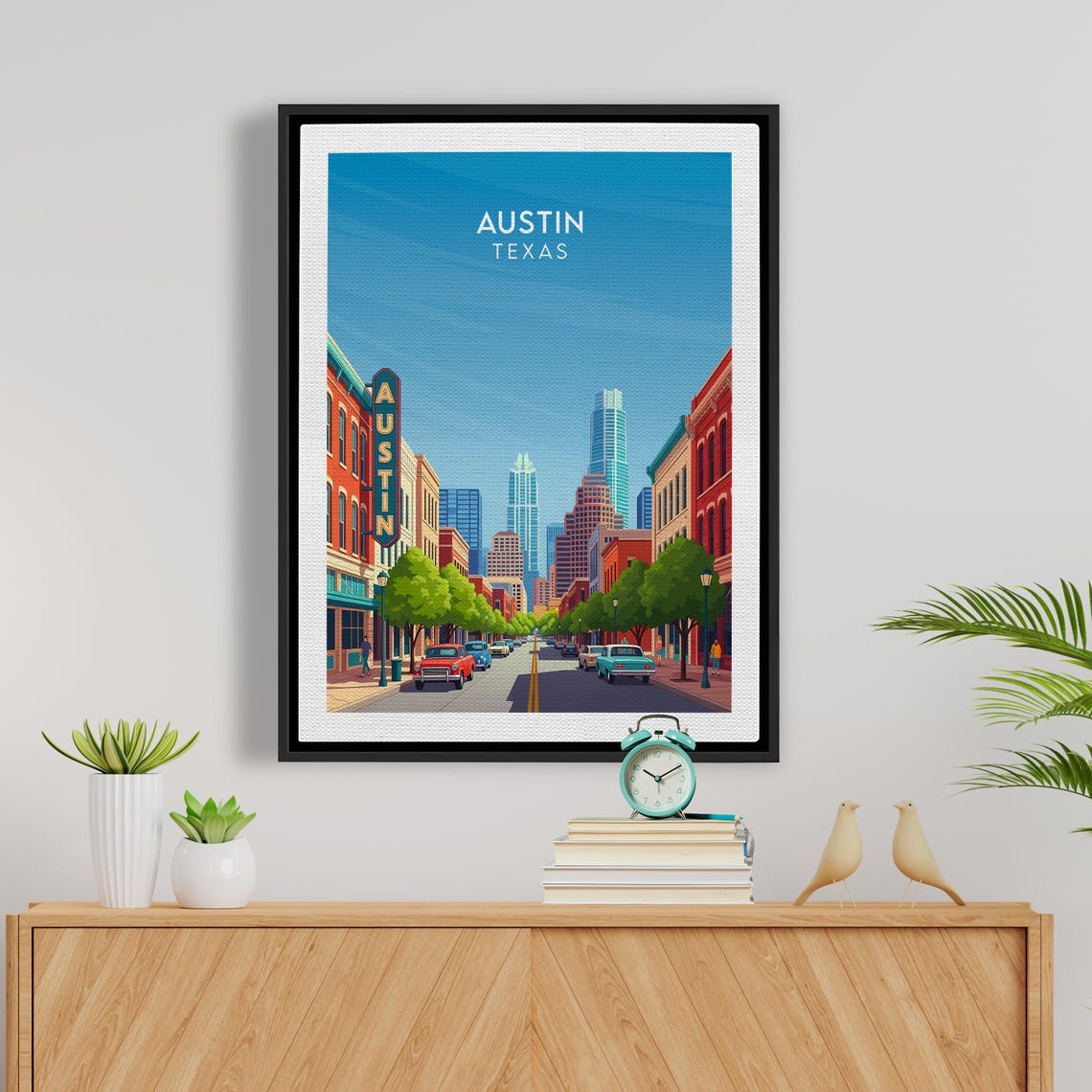 Austin Texas Retro Vintage Downtown Street Skyline Art Poster - Image 5