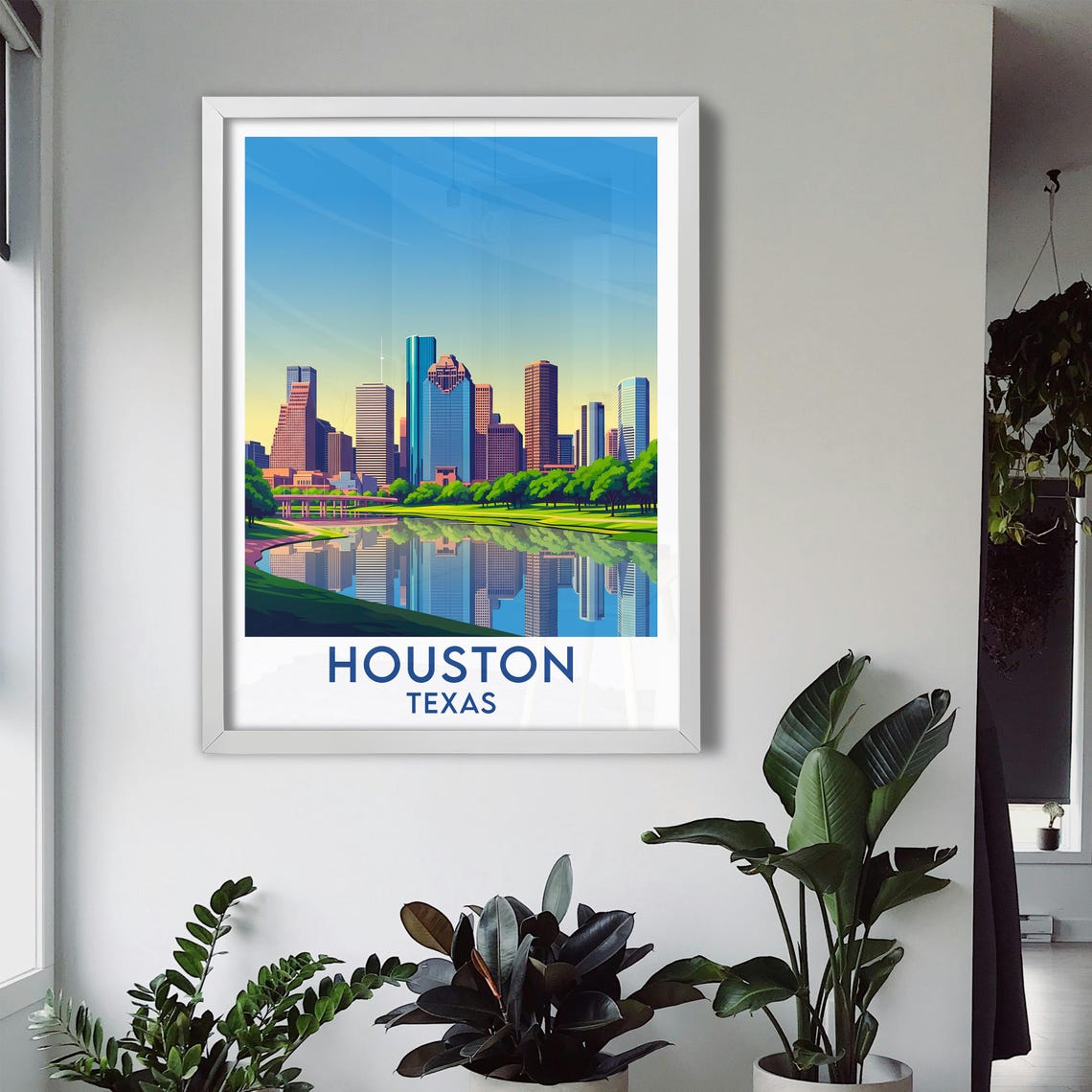 Houston Texas City Skyline Water Reflection Park Green Space Poster - Image 3