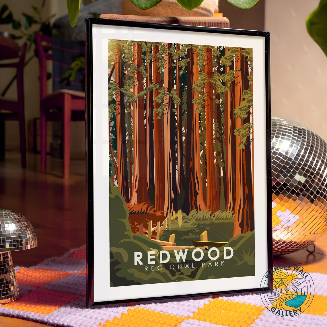 Redwood Forest Tall Coast Trees Regional Park Retro Nature Travel Poster - Image 4