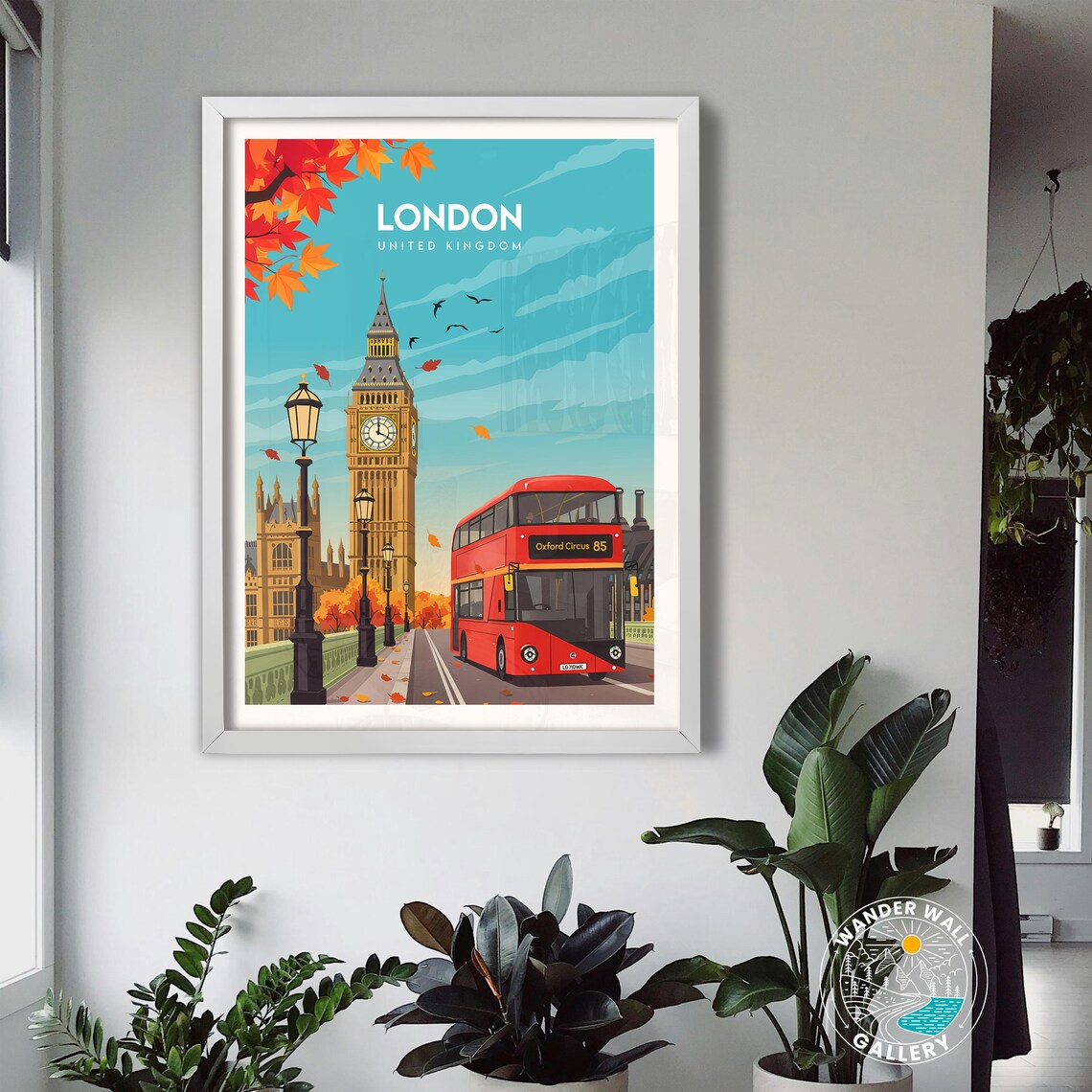 London United Kingdom Big Ben Westminster Red Bus Autumn Poster - Image 3