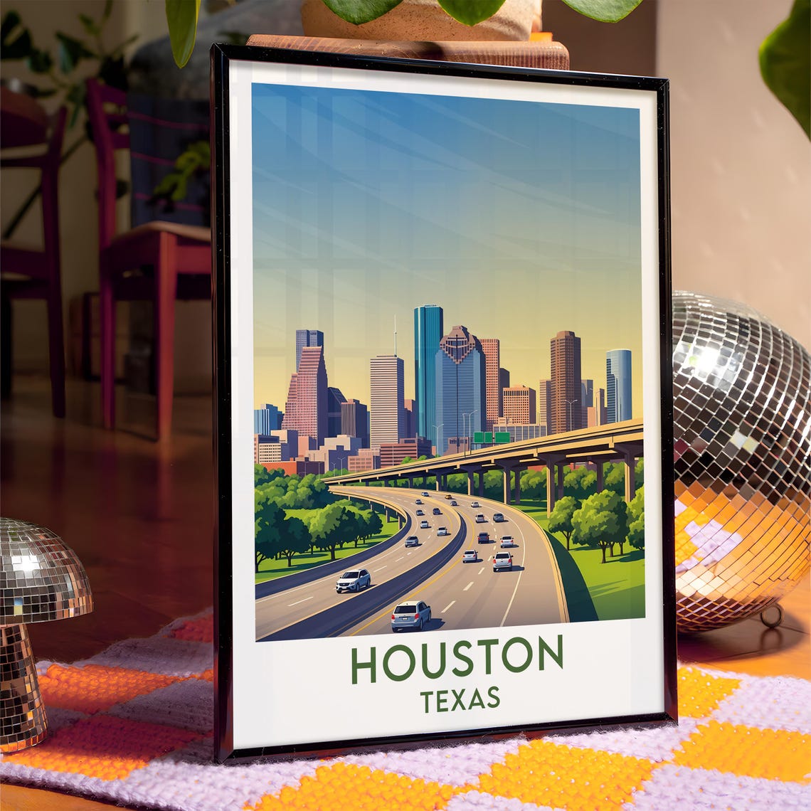 Houston Texas Freeway Leading to Downtown Skyline Urban Scene Poster - Image 4