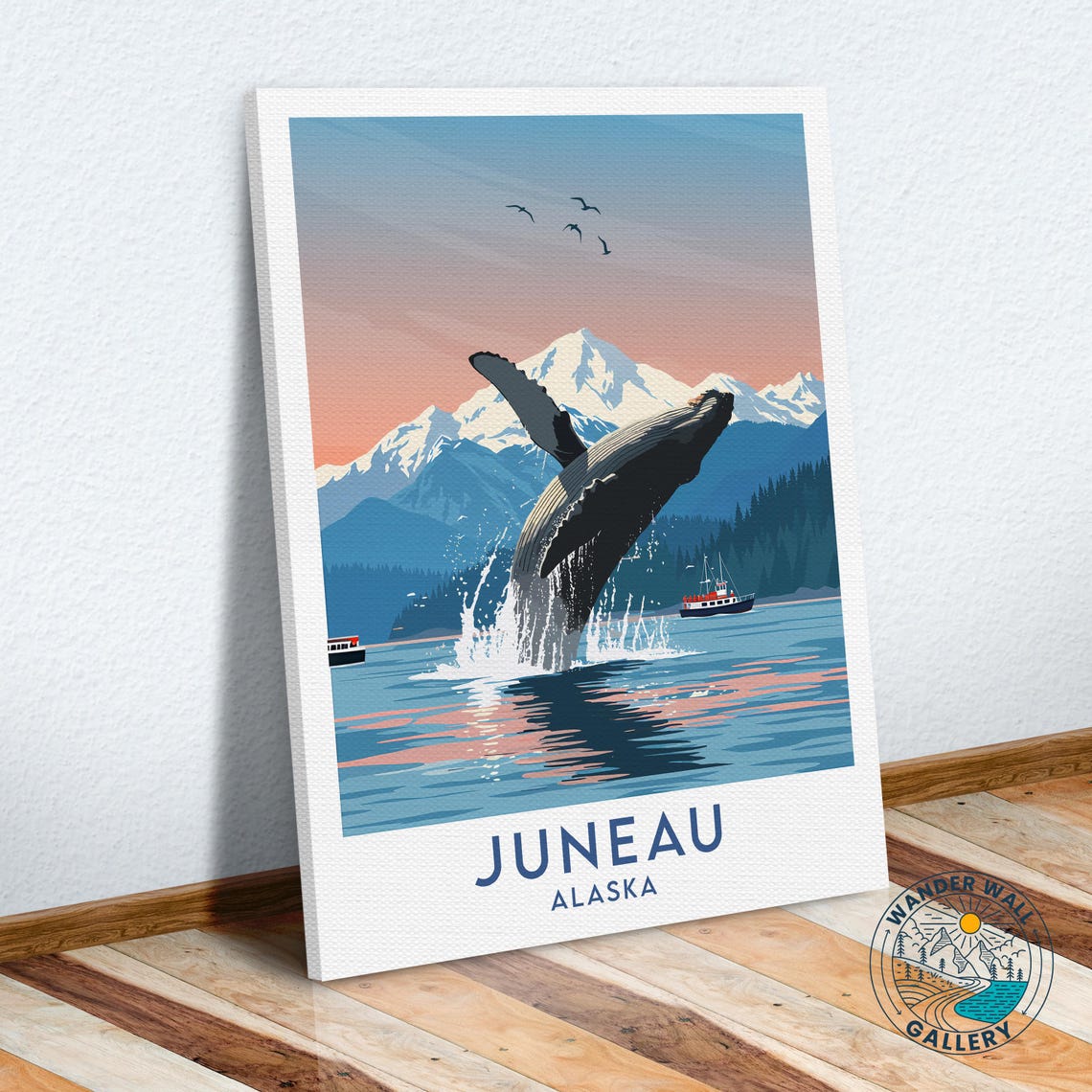 Juneau Alaska Breaching Humpback Whale Mountain Harbor Travel Poster - Image 6
