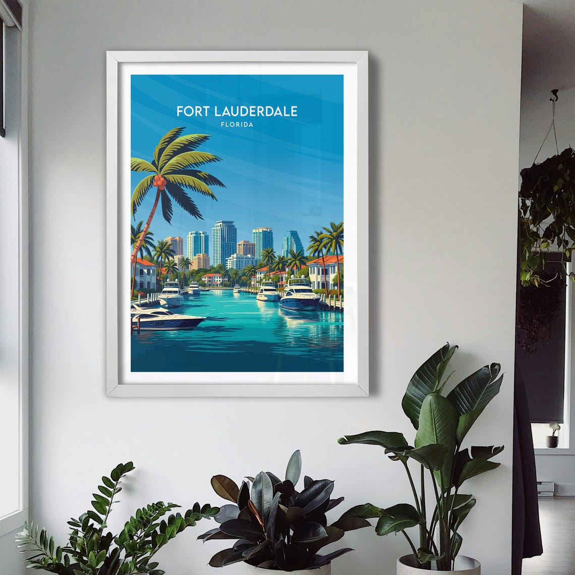 Fort Lauderdale Florida Yacht Harbor Skyline Palm Trees Poster - Image 3