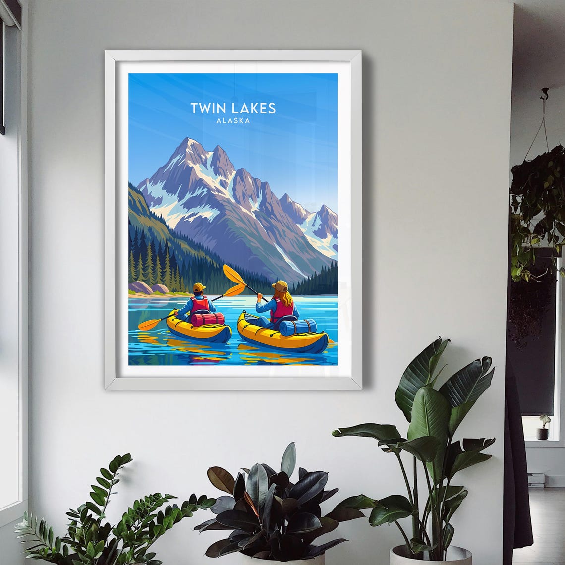 Twin Lakes Alaska Kayak Adventure Snowcapped Mountain Lake Poster - Image 3