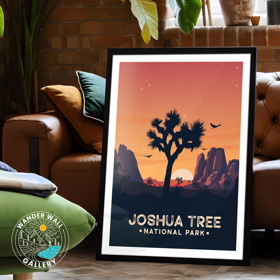 Joshua Tree Sunset Desert Silhouette Stars Retro California Travel Poster - Image 6