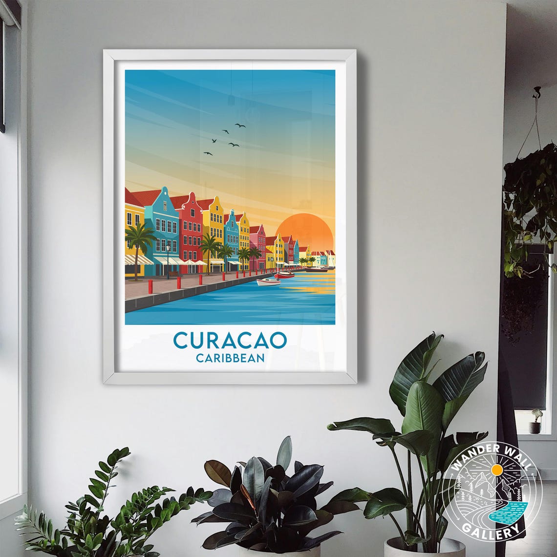 Curacao Caribbean Willemstad Harbor Sunset Colorful Houses Art Poster - Image 3