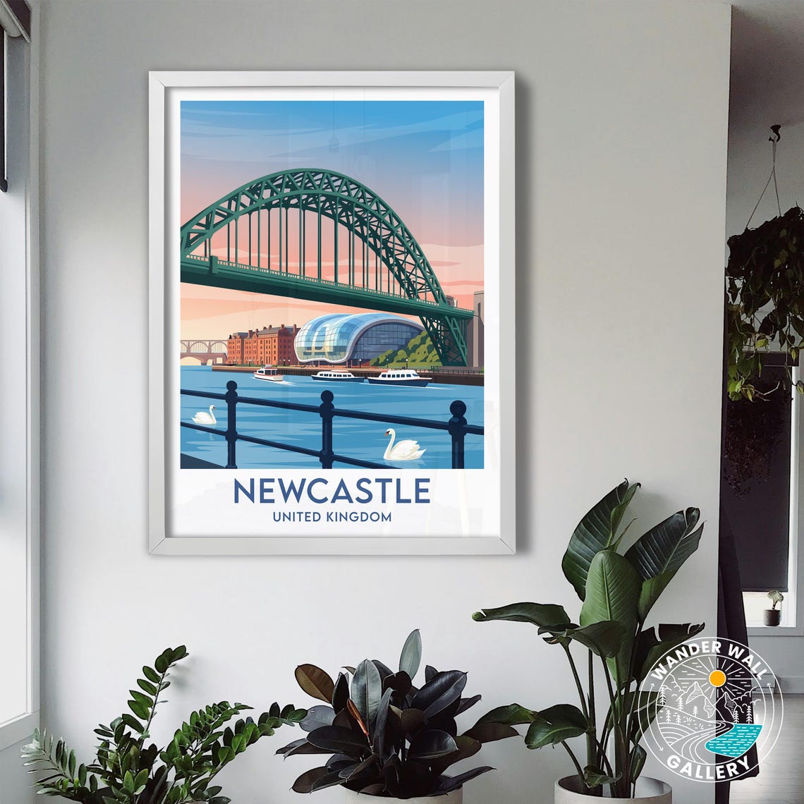 Newcastle United Kingdom Tyne Bridge and River Travel Poster - Image 3