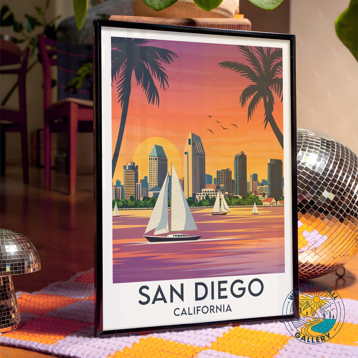 San Diego California Sunset Skyline Sailboats Harbor Travel Poster - Image 4