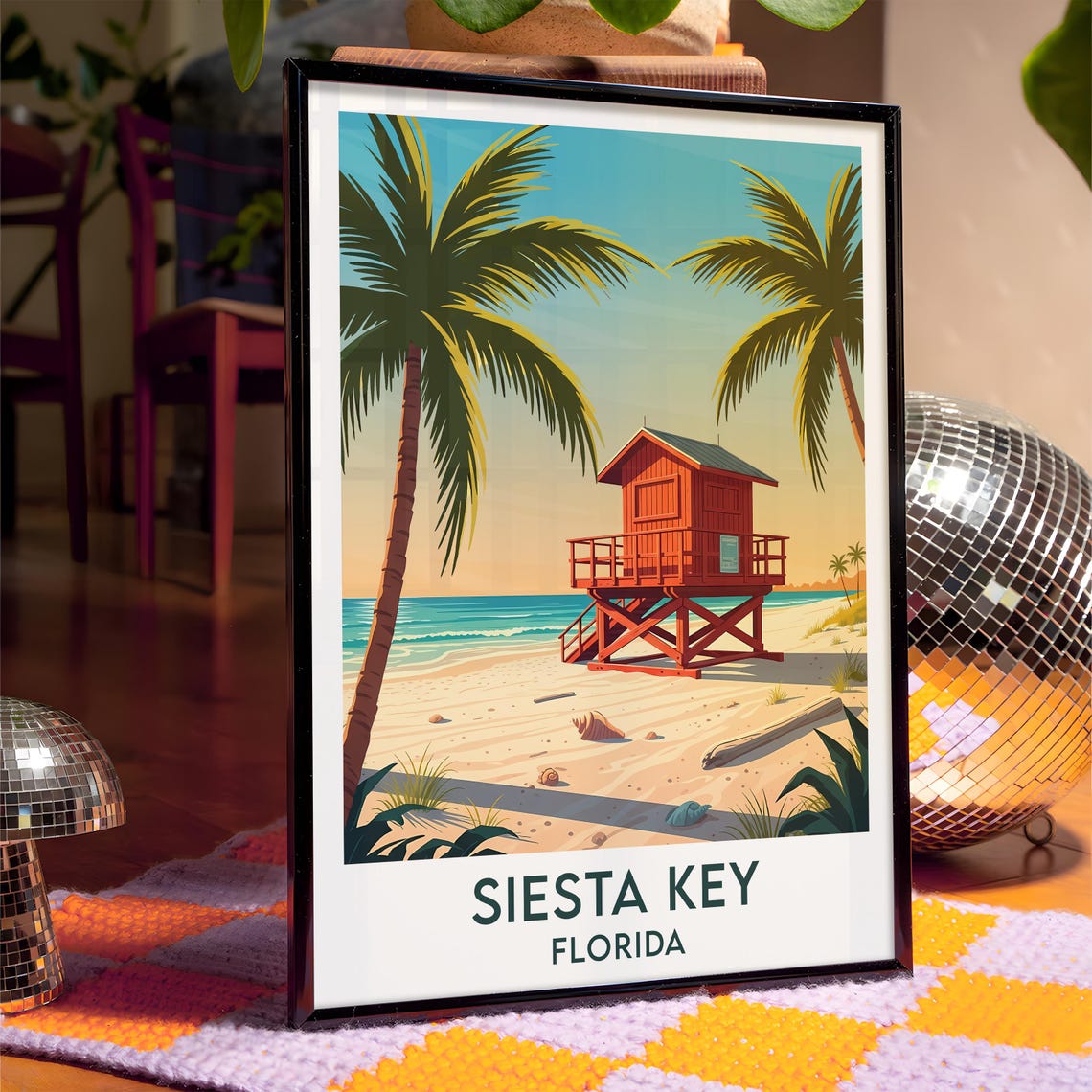 Siesta Key Florida Lifeguard Tower Tall Palms Sand Beach Poster - Image 4