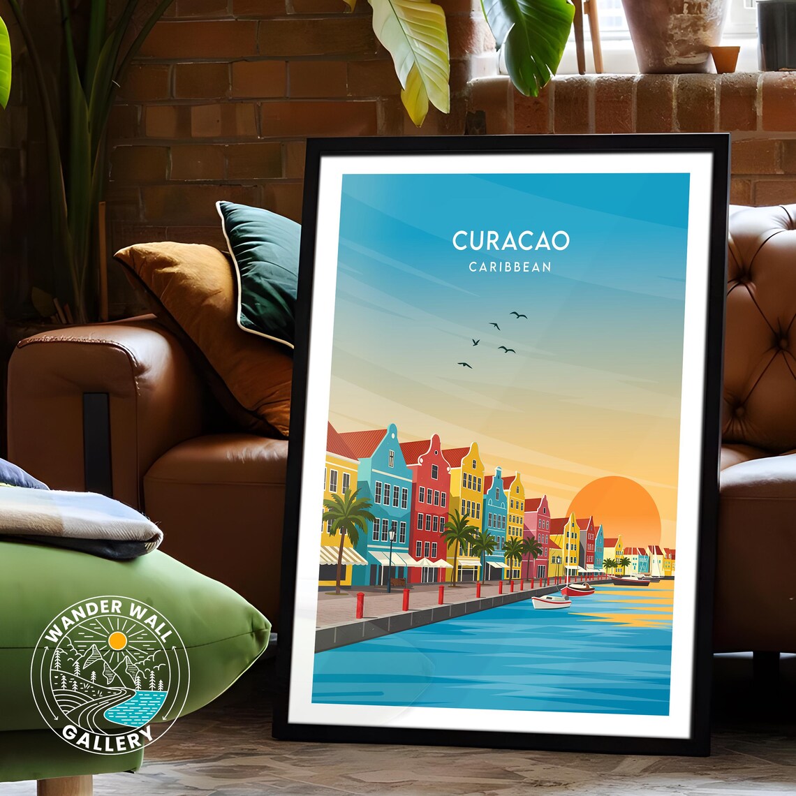 Curacao Caribbean Colorful Waterfront Sunset Dutch Houses Travel Poster - Image 6