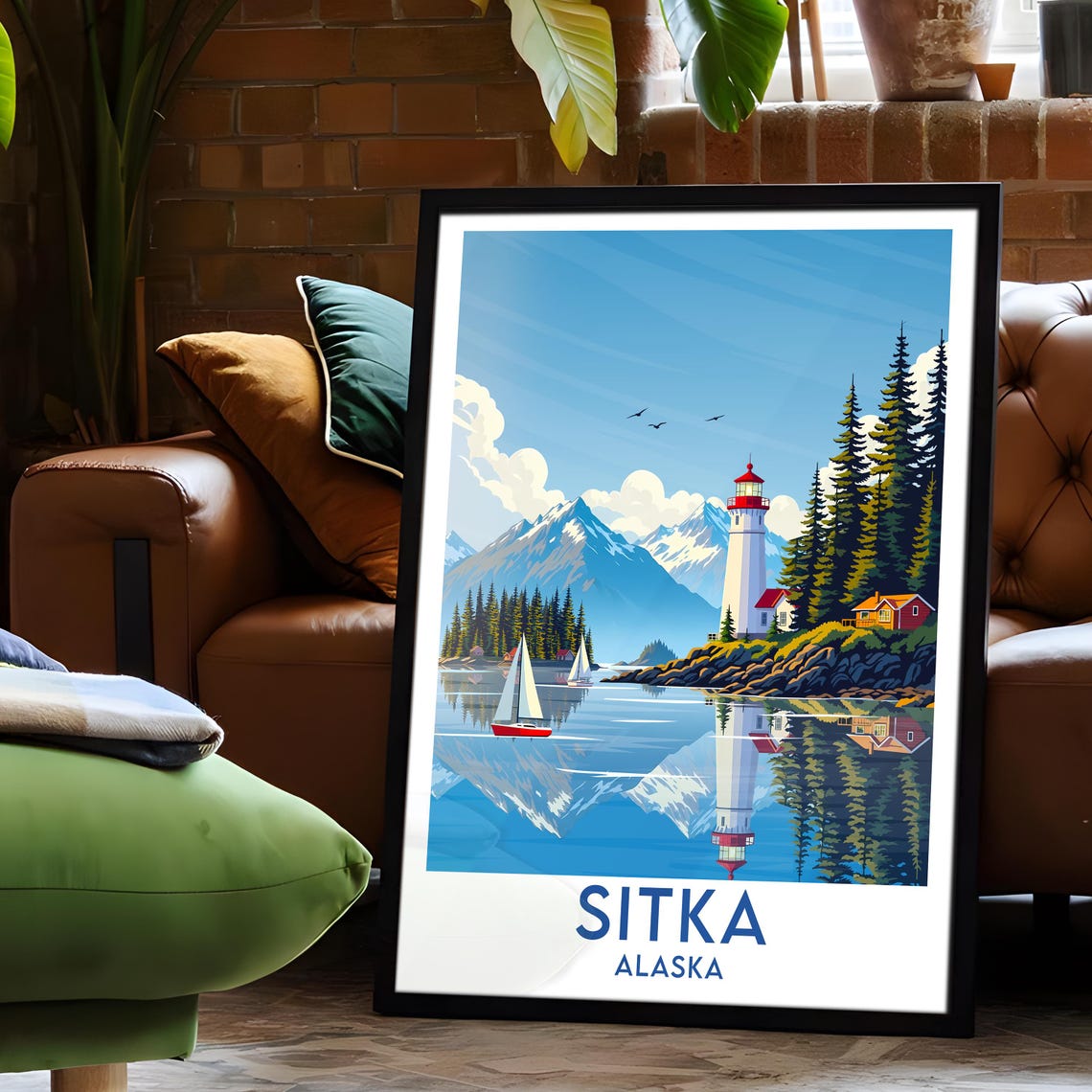 Sitka Alaska Lighthouse Sailboats Coastal Mountain Reflection Poster - Image 6