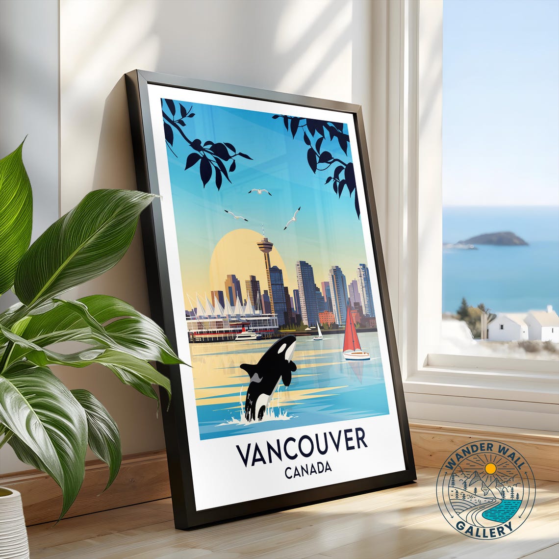 Vancouver Canada Orca Whale Skyline Waterfront Sunset Travel Poster - Image 2