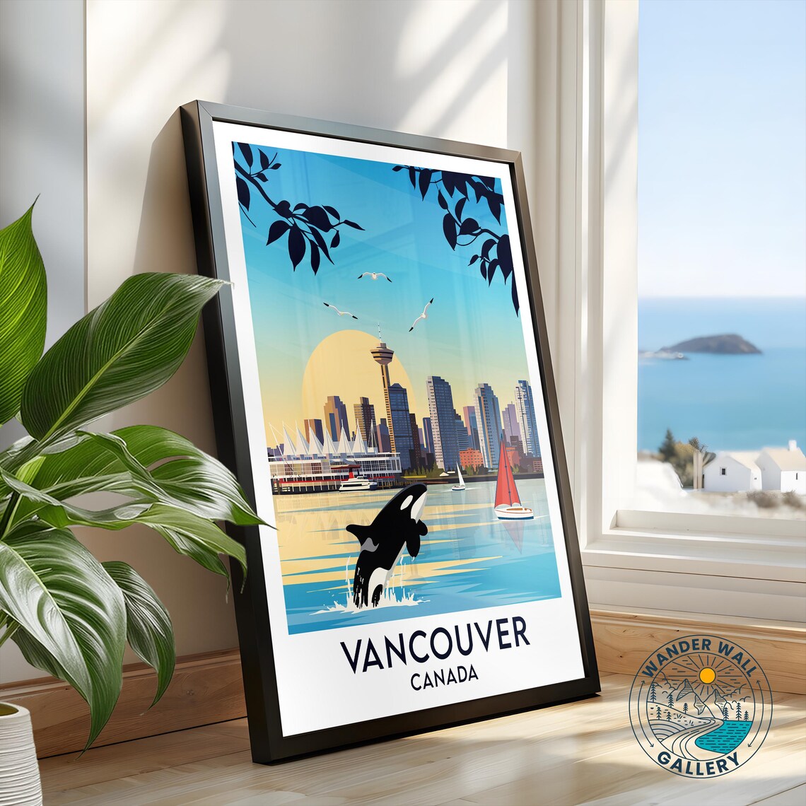 Vancouver Canada Travel Poster Breaching Whale Print Skyline Cityscape Wall Art Personalized Home Decor Gift - Image 2