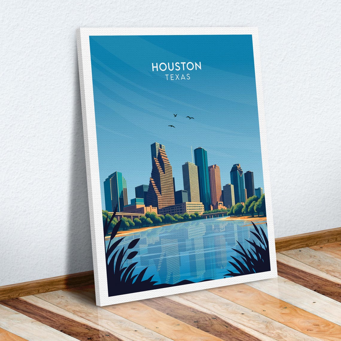 Houston Texas Downtown Towers Mirrored in Still Water Skyline Poster - Image 3