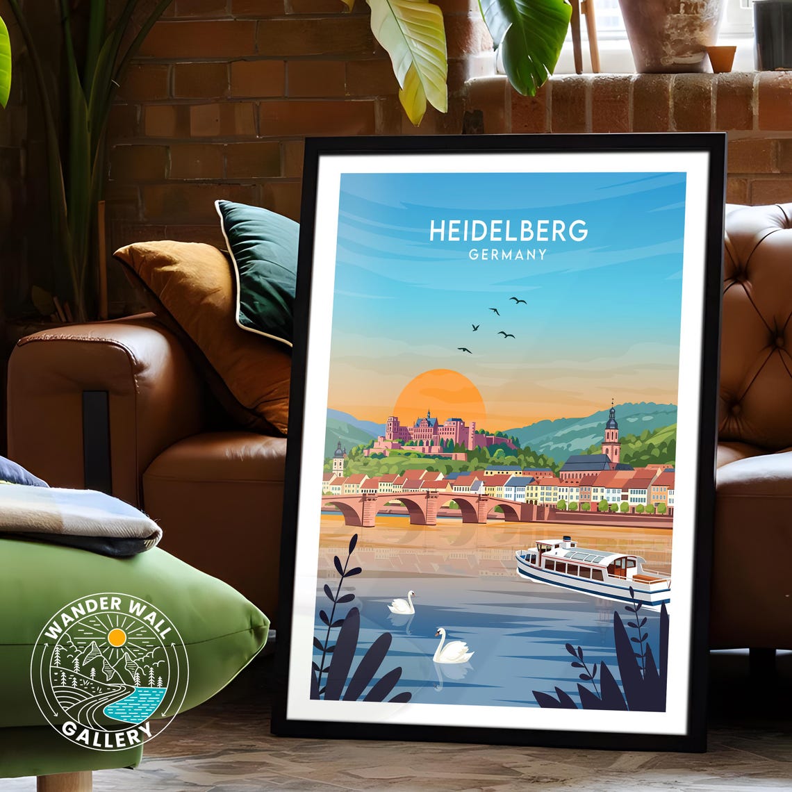 Heidelberg Germany Old Bridge Castle Sunset Vintage Travel Poster - Image 6