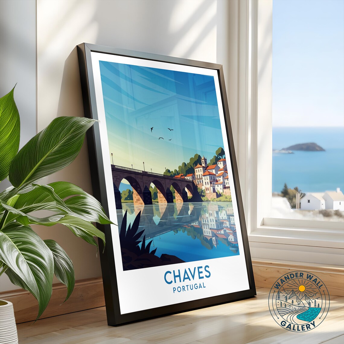 Chaves Portugal Historic Roman Bridge Town Retro Travel Poster - Image 2