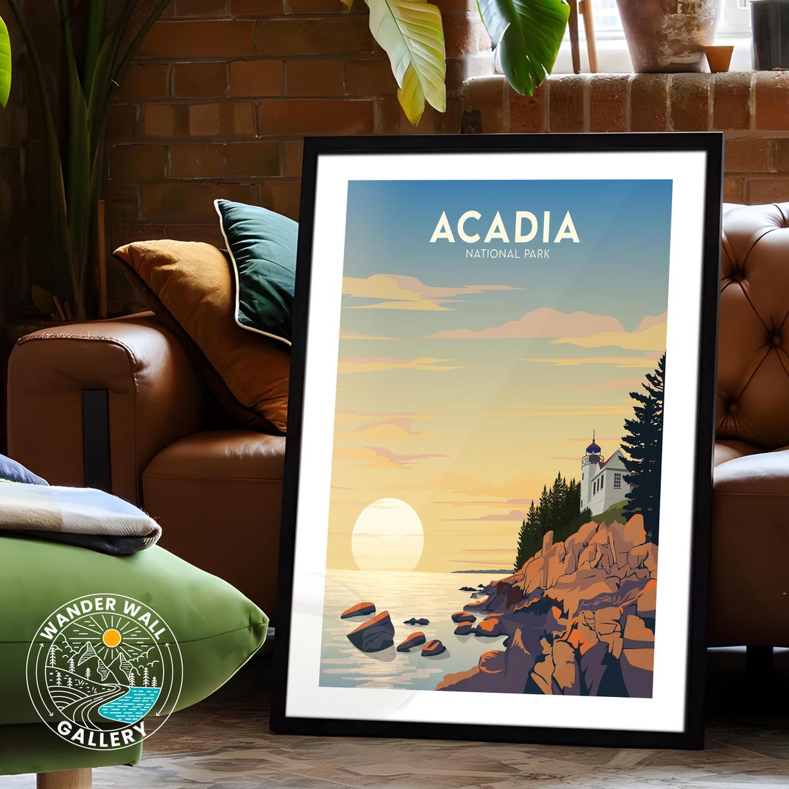 Acadia National Park Lighthouse Sunset Coast Retro Travel Poster - Image 6