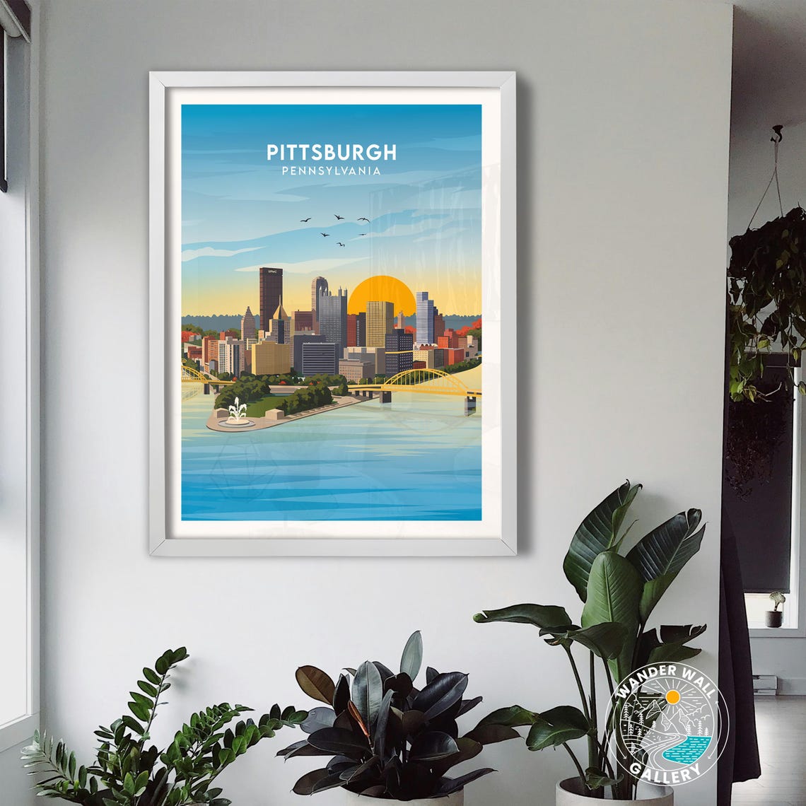 Pittsburgh Pennsylvania Skyline Bridge Golden Sunset River Poster - Image 3