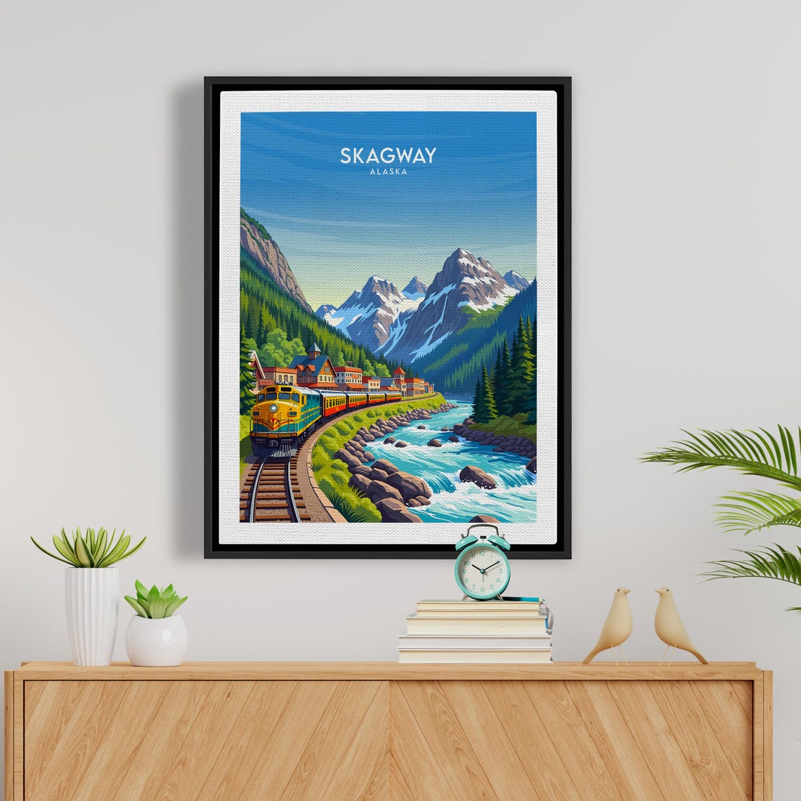 Skagway Alaska Railroad Engine Passing Colorful Downtown River Poster - Image 5