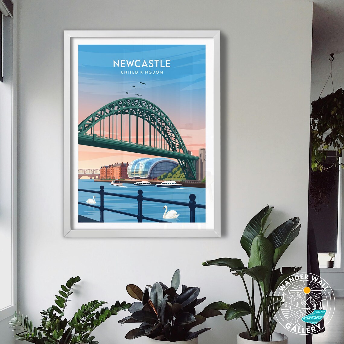 Newcastle United Kingdom Tyne Bridge Sunset Vintage Travel Poster - Image 3