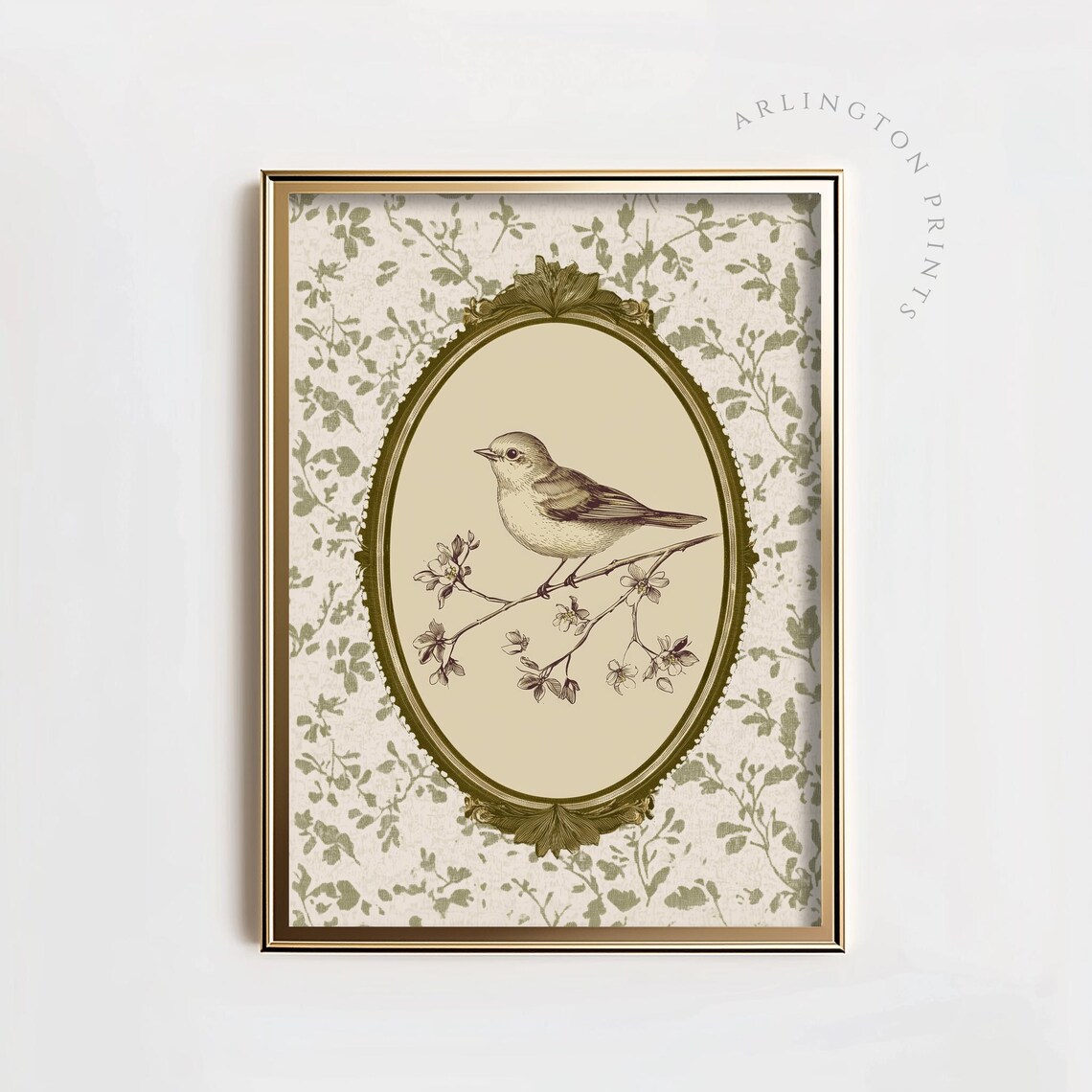 Bird Vintage Oval Botanical Sketch Art Print