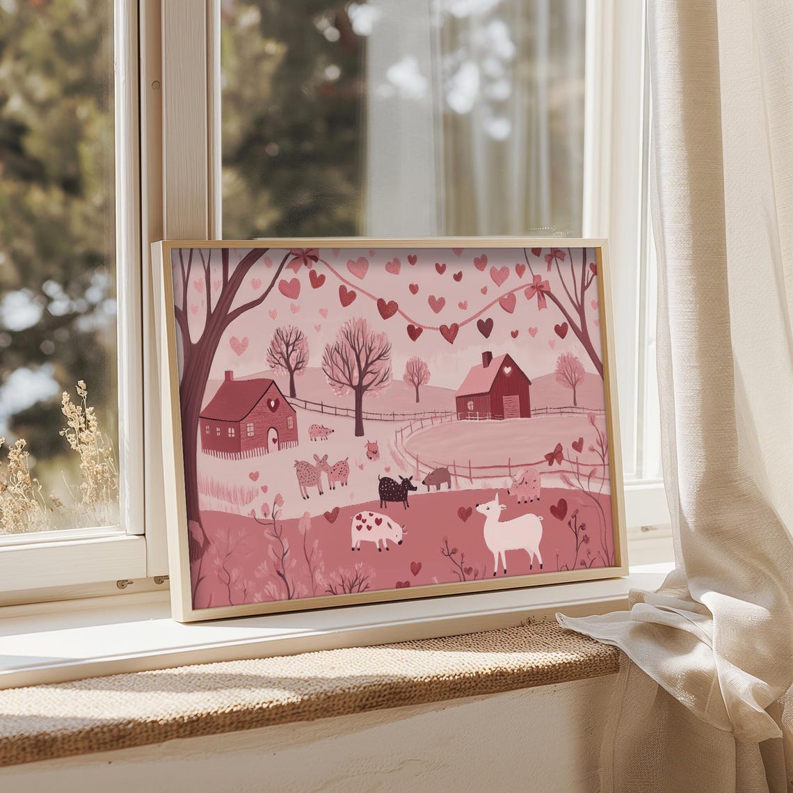 Pink Valentine Farm Cows Barn Hearts Whimsical Nursery Poster - Image 3