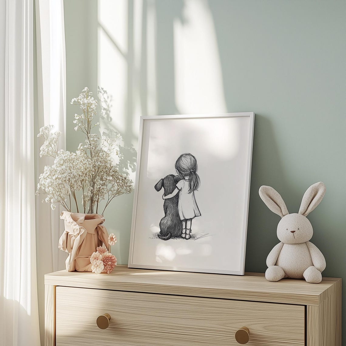 Girl And A Dog Painting Farmhouse Nursery Decor Dog Drawing Countryside Wall Art Girls Room Decor A414 - Image 3