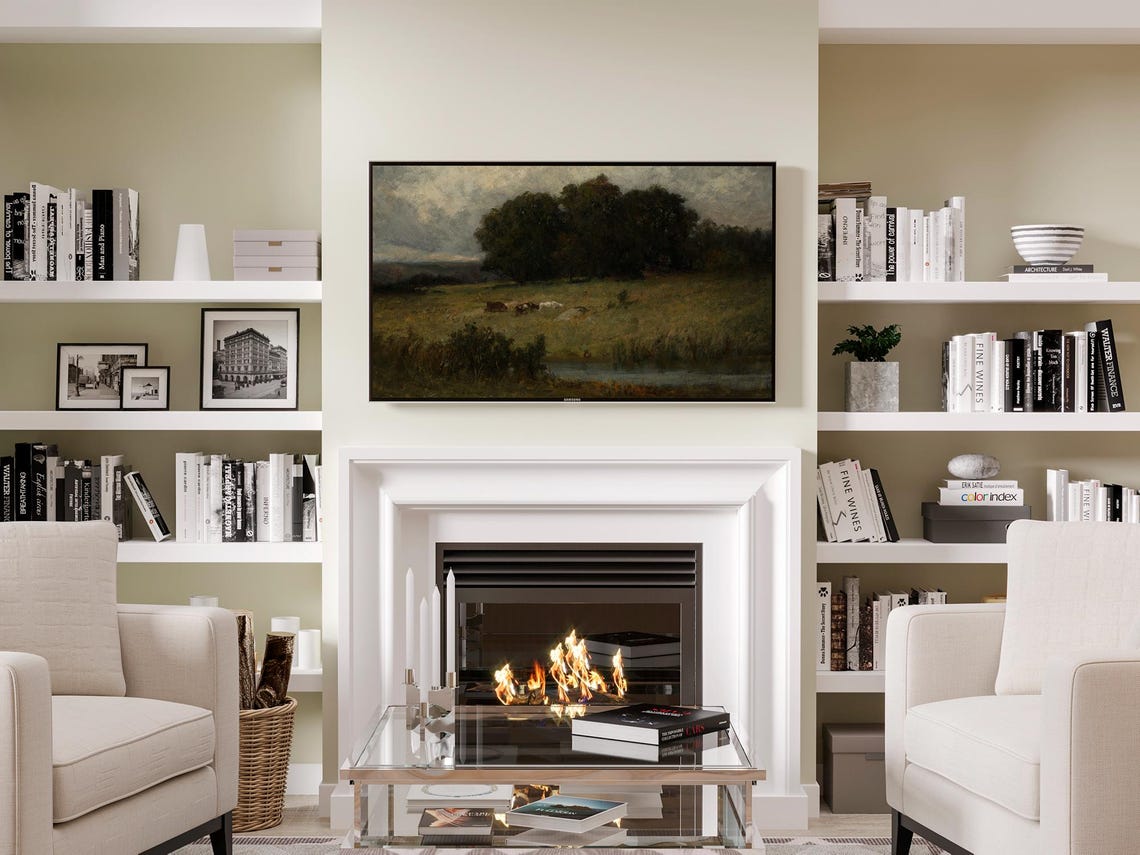 Moody Cows Grazing By Pond Dark Pasture Landscape Art Poster - Image 6