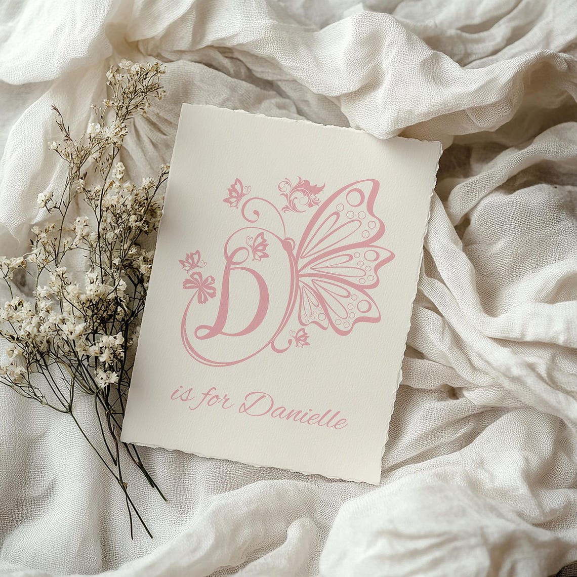 Pink Butterfly Initial B Is For Bella Personalized Nursery Poster - Image 3